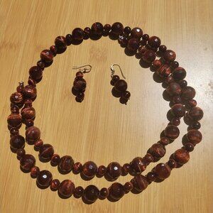 Jay King DTR Faceted Red Tigers Eye Necklace 36" And Earrings Set. Beautiful col
